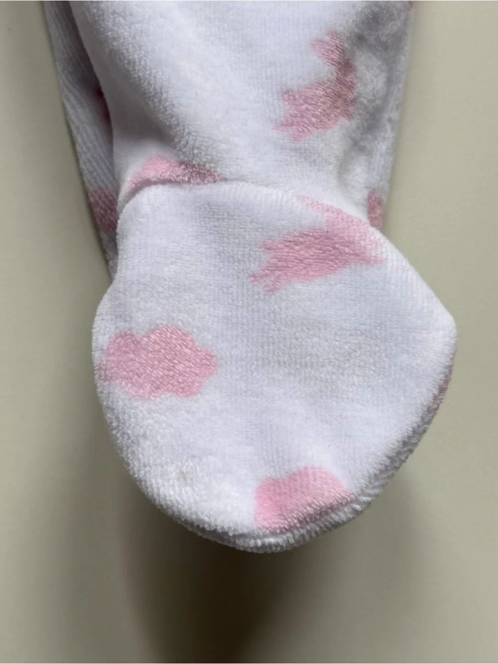 Jacadi Baby Girl White Velvet Footie Pajamas with Pink Clouds & Rabbits - Sz. 3M